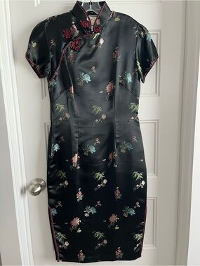 Vtg Solz Squirrel Ron Herman Floral Print Cheongsam Dress